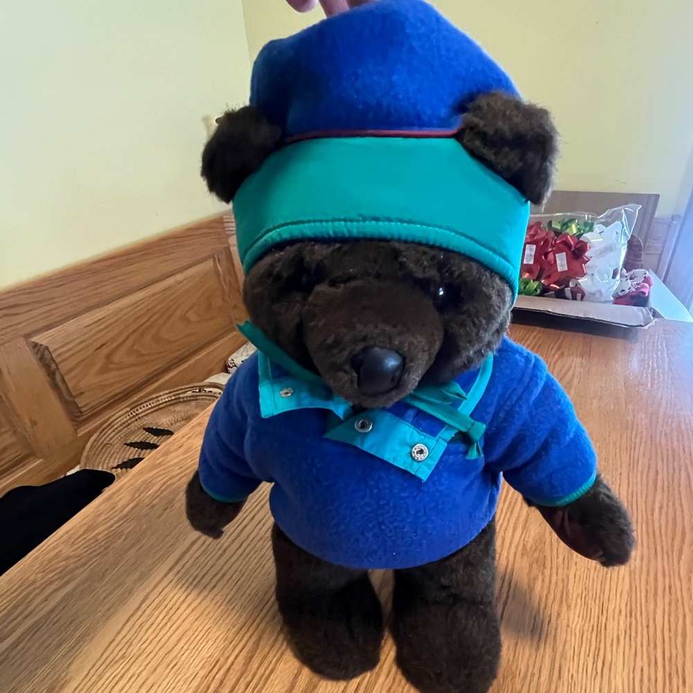 L.L. Bean Stuffed Animal Plush 18" Teddy Bear w/ Blue Pullover & Winter Hat